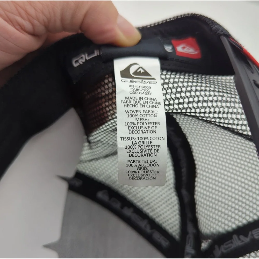 Quiksilver Black Trucker Hat Mountain‎ Palm Leather Patch Snapback QS001453Y NEW